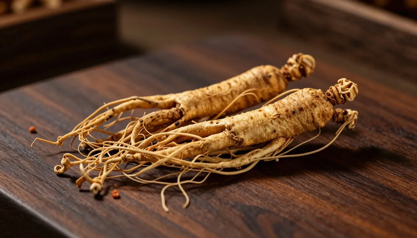 Dried botanical ingredients on a wooden surface