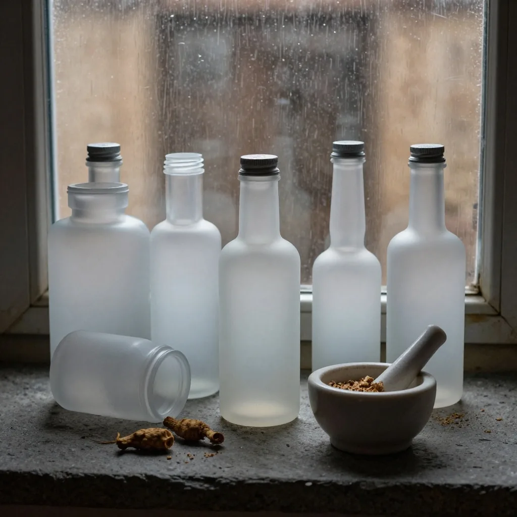 Amber supplement bottles in a wooden apothecary tray under warm overhead light